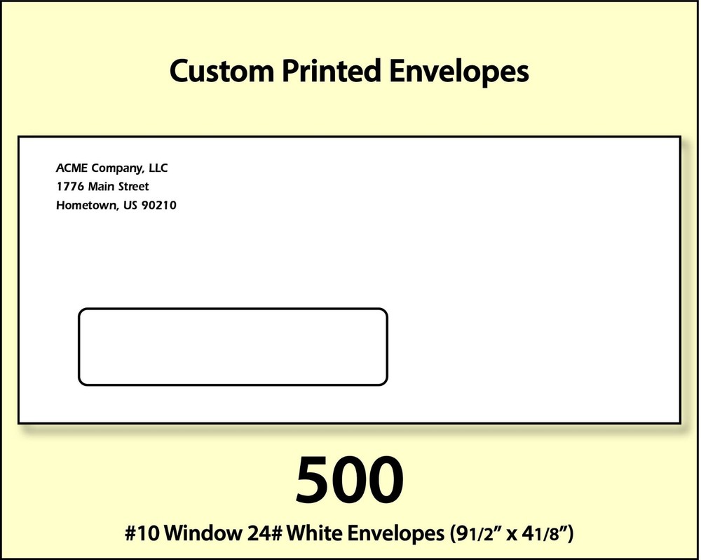 500 Custom Printed #10 Window Envelopes Full Color Digital Printing