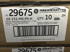 NEW BOX OF 10 GE 29675 GE-232-MV-PS-H Electronic Ballasts; 2 Lamp, T8, 120-277V