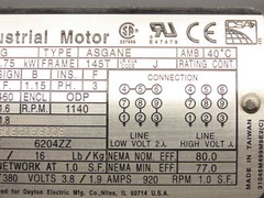 Dayton 3KW26G 1 HP 208-230/460V 1140RPM 3PH 145T Frame ODP Open Drip Proof Motor
