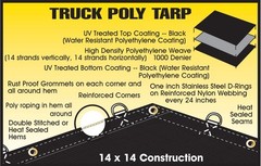 Black Truck Tarp – Hauling Tarp 16 Mil Heavy Duty Poly Dry Top Tarp D-rings