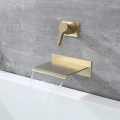 sumerain Wall Mount Tub Faucet Brushed Brass with Waterfall