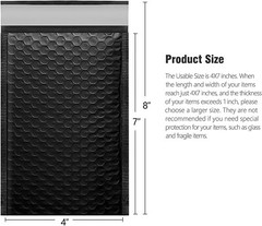 25 #000 4×8 Black Poly Bubble Padded Envelopes Self-Sealing Mailers