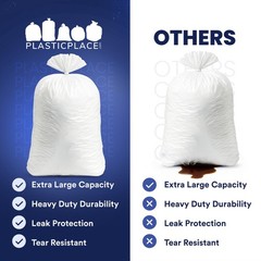 Plasticplace 55-60 Gallon White Trash Bags, 0.7 Mil, 38″W x 58″H, 100 Count