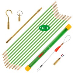 14FT Wire Fishing Tool Fish Tape Cable Rods Bright Green Wire Puller Set