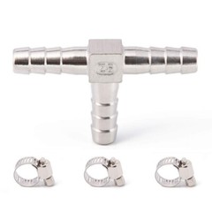 Stainless Steel 5/16″ Hose Barb Tee 3 Way T Shaped Co2 Splitter with clamps C287