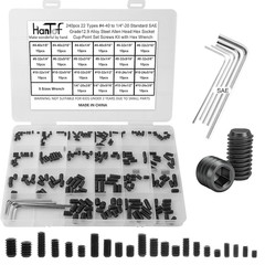 240 Pcs 22 Sizes Black Set Screw Assortment Kit, SAE Allen Head Grub Screws for