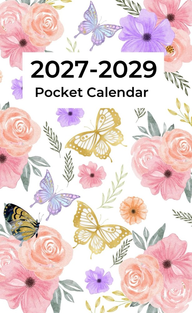 Pocket Calendar 2027-2029: 3 Year Monthly Planner Small | Butterfly Cover