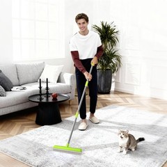 Pet Hair Removal Rubber Broom, Carpet rake with Squeegee for Cleaning Green