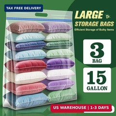 15 Gallon Large Storage Bags, 24″ x 24″ Clear Plastic Zipper Bags with Handle…
