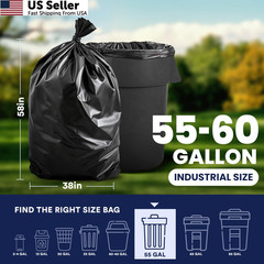 Plasticplace 55-60 Gallon Trash Bags │ 1.0 Mil │ 100 Count (Pack of 1), Black