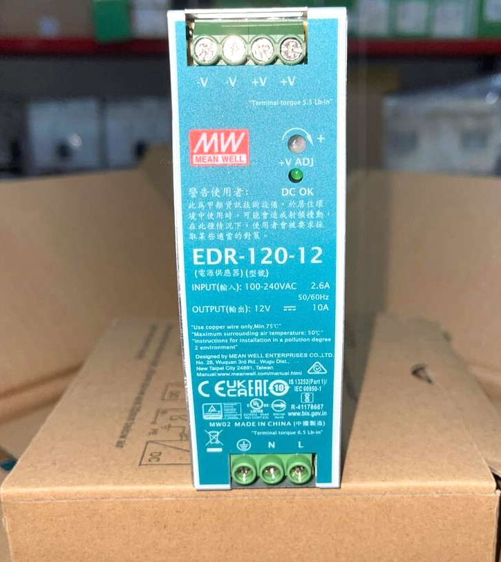 2PCS Lot- Mean Well EDR-120-12 DIN Rail Power Supply,2V/10A/120W- NEW