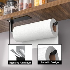 Matte Black Paper Towel Holder Self Adhesive Under Cabinet Kitchen Roll Dispense