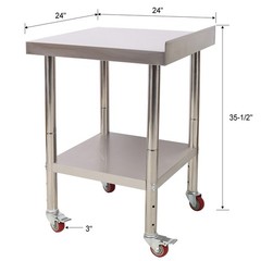 24×15″ Stainless Steel Prep Table w/Backsplash, Undershelf, 4 Casters, 440lb