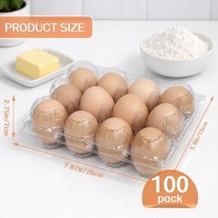 100 Packs Egg Cartons Cheap Bulk Plastic for 12 Eggs Clear Egg Cartons