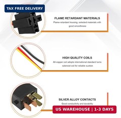 2 PCS JD1912 Car Relay Harness, 12V 40A 4 Pin Relay Sockets with 12&16 AWG Tinne