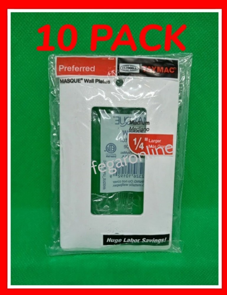 10 PACK TAYMAC MASQUE 1-Gang Plastic Wall Plate (White Larger) GFI 5000W