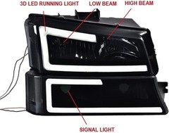 LED DRL Headlight Assembly Compatible with Chevy Silverado 1500 2500 3500 HD