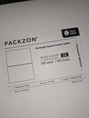 PACKZON Laser Inkjet Lables 500 Labels / 250 Sheets 8.5″ x 5.5″ Square Corner