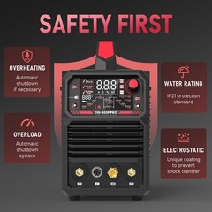 205A TIG Welder with Pulse,3 in 1 STICK/DC TIG/Pulse Large LED Display