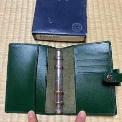 Filofax Leather Pocket Windsor 4 Hole Green Leather Cover Used W/ Box From Japan