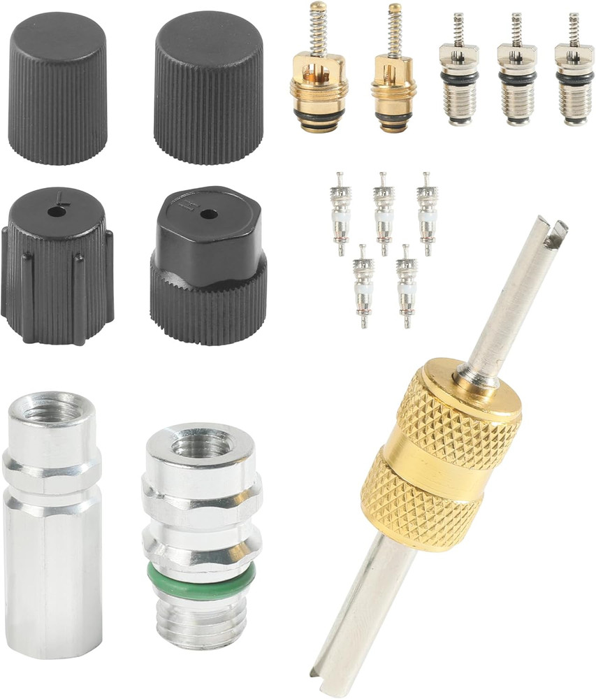 17PCS AC Schrader Valve Kit,Car Accessories AC Valve Core Kit with Removal Tool,