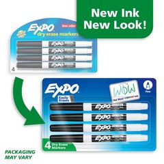 4 Pack Black Dry Erase Markers Fine Tip Low Odor Whiteboard Pens Home School