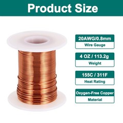 20 AWG Magnet Wire, 4 OZ/113.2g Enameled Copper Wire, 155C(311F)