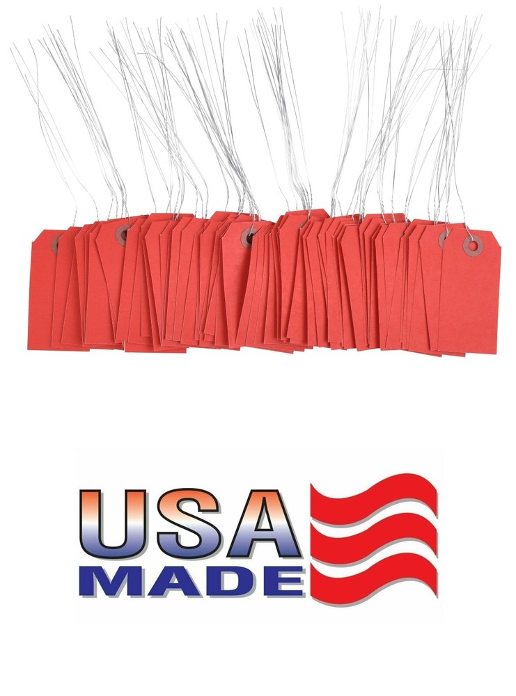 100 Red Tags with Wire 3 1/4 x 1 5/8″ Size 2 Inventory Price Hang Prewired Tag