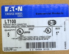 (BOX OF 5) Eaton LT100 1″ Straight Male Connector W/O Insulated Throat Bushing