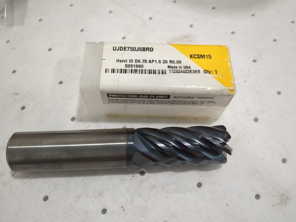 KENNAMETAL Corner Radius End Mill 3/4″Dia 6FL Solid Carbide 4″OAL 5351890