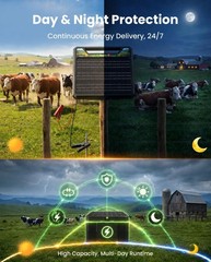 Solar Powered Electric Fence Day Night 45 Mile 1.0J Solar Electric Fence Charger