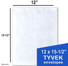 Tyvek Envelopes 12 x 15-1/2″ White, Self-Stick, Pack of 15, FREE Shipping