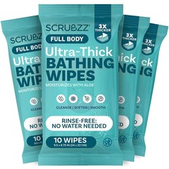 Extra Large Body Wipes for Adults Bathing No 10 Count (Pack of 4), White