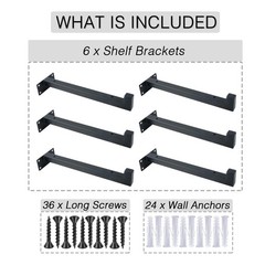 OVOV 6 Pack Black Shelf Brackets 12 Inch Floating Shelf Bracket with Lip Indu…