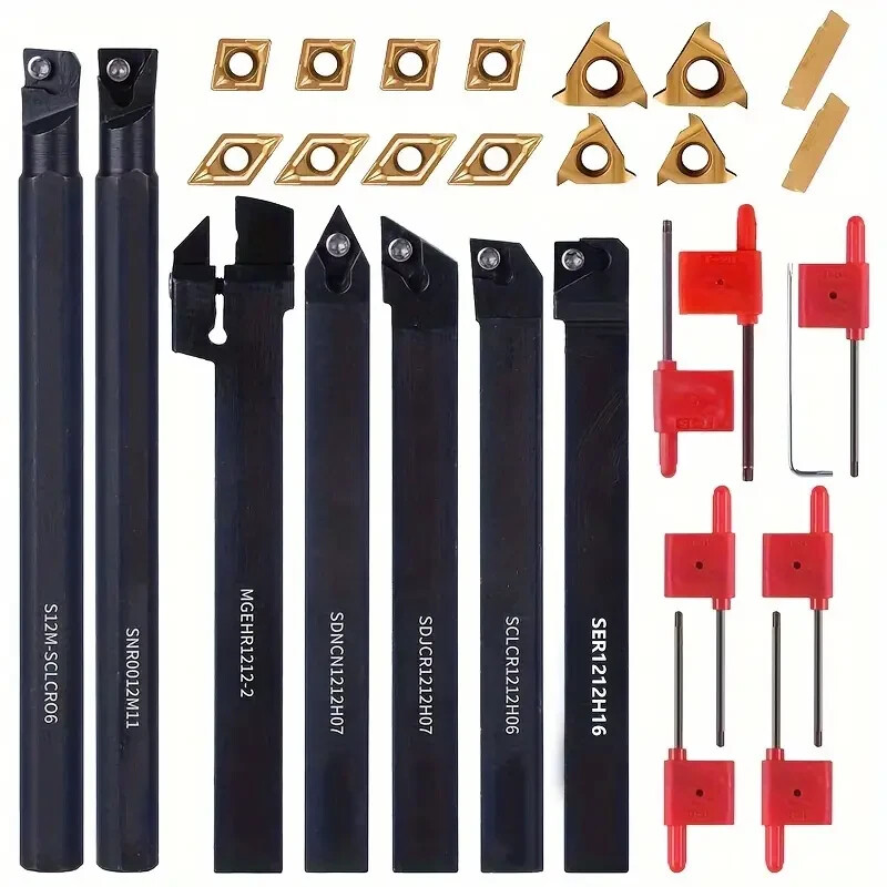 21PCS 1/2″/12mm Shank Indexable Carbide Lathe Turning Insert Tool Holder Bit Se