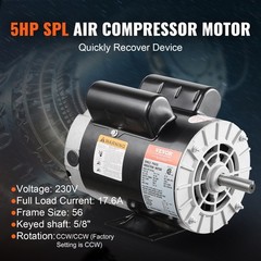 VEVOR 5HP SPL Air Compressor Motor 230V 3450RPM 56 Frame CW/CCW Rotation