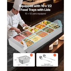 Uimoso Commercial Food Warmer 10-Pan 1700W Buffet Bain Marie with Glass Lid
