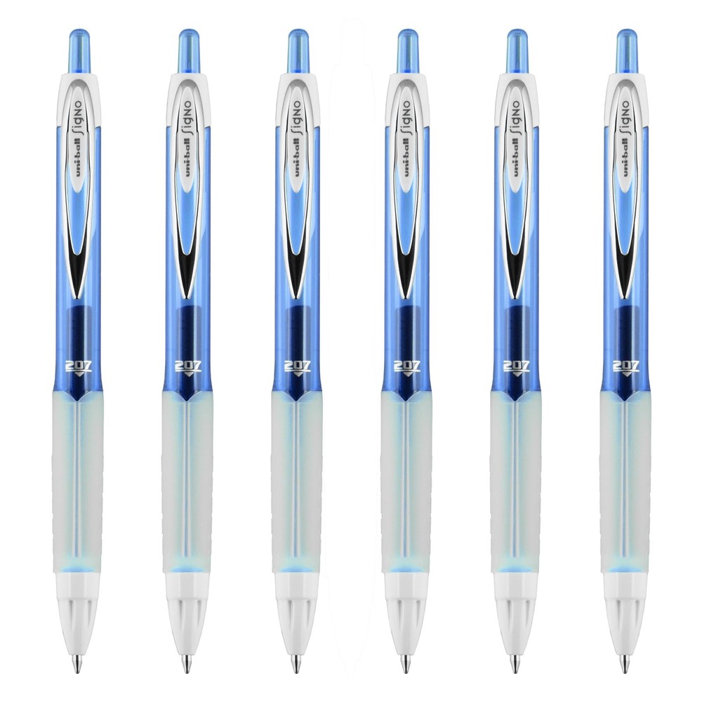 uniball 207 Fashion Retractable Gel Pen, Medium Point (0.7mm), Blue Ink, 6 Pens