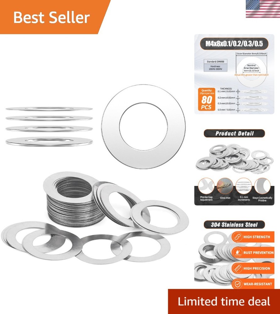 High-Strength 304 SS Shim Washers Kit – 0.1/0.2/0.3/0.5mm Adjustable Spacers