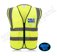 PUBLIC WORKS HI-VIS SAFETY VEST W/ POCKETS 2″ REFLECTIVE STRIPS FRONT & BACK