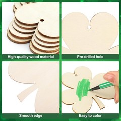 40 Pcs St. Patrick’s Day Wooden Shamrock Hanging Ornaments 3.5 x Natural wood
