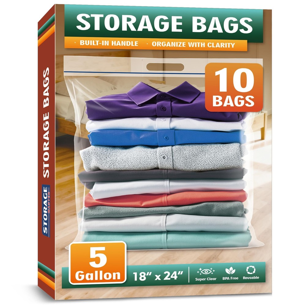 5 Gallon Extra Large Zipper Bag, 18â€ X 24â€ Clear Plastic Zip Bag with Han…