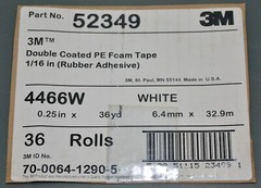 3M 4466 Double Sided/Coated Foam Tape 52349, 1/4″ x 36 yds x 1/16″, White, 4466W