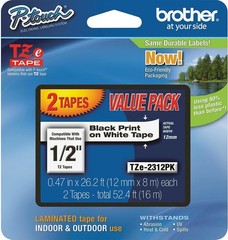 New Genuine Brother P-Touch TZe-231 2PK Black Print On White Tape Outdoor Indoor