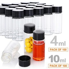 4ml/10ml Glass Vials withScrew Caps Clear Liquid Sample Vial Bottles Set of 100