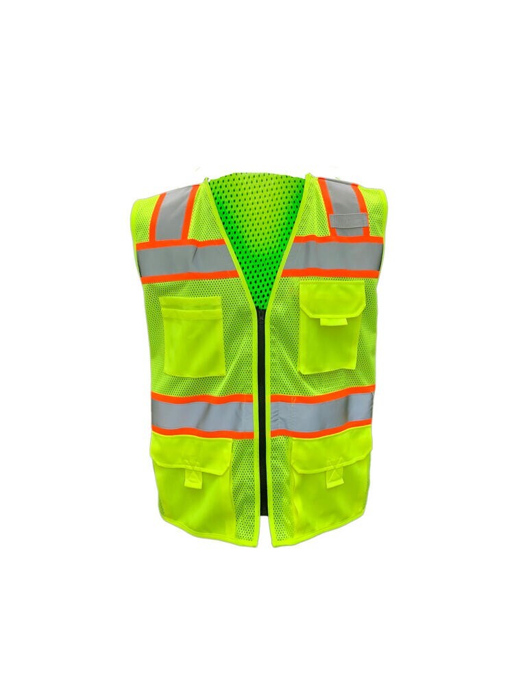 X Large Green High Visibility Surveyors Safety Vest Sleeveless Silver Stripe