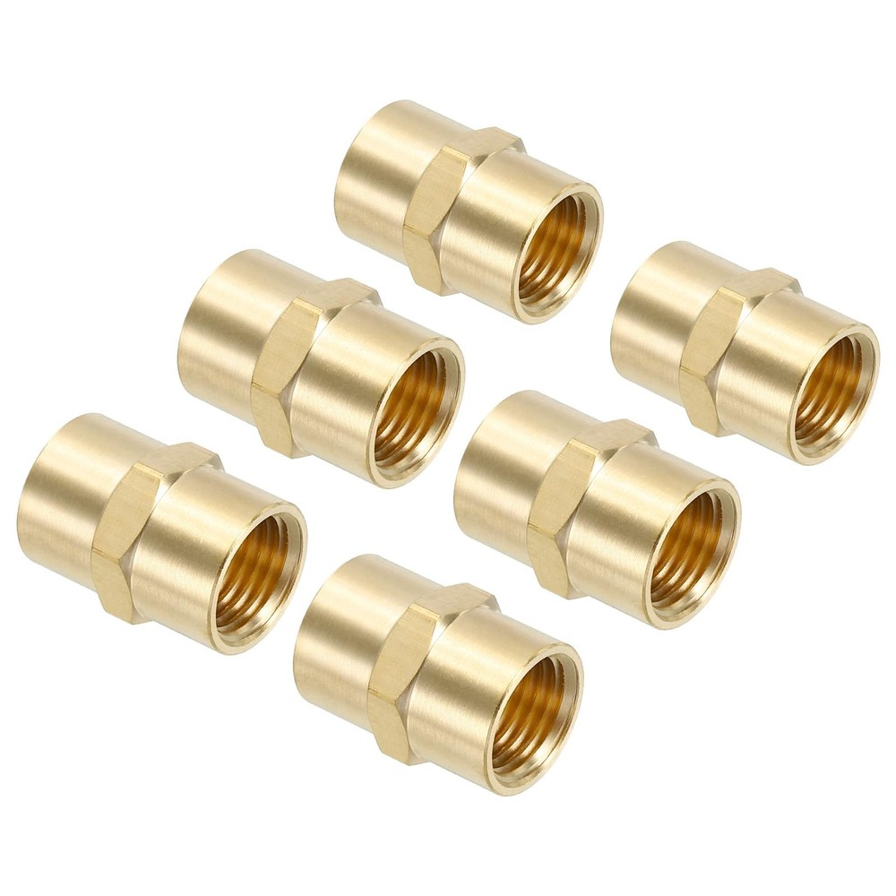 1/4″ x 1/4″ Brass NPT Coupler, 6 Pack Female Hex Head Pipe Fitting Coupling f…