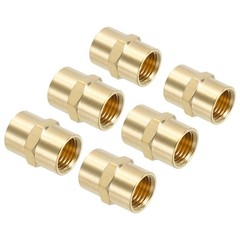 1/4″ x 1/4″ Brass NPT Coupler, 6 Pack Female Hex Head Pipe Fitting Coupling f…