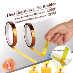 2 Rolls 0.5Inch X 108Ft Polyimide Heat Resistant Tape, High‑Temp Thermal Transfe