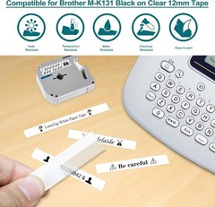 Label Maker Tape 12mm 0.47 – fits Brother M-K231s P-Touch BLACK on WHITE/CLEAR